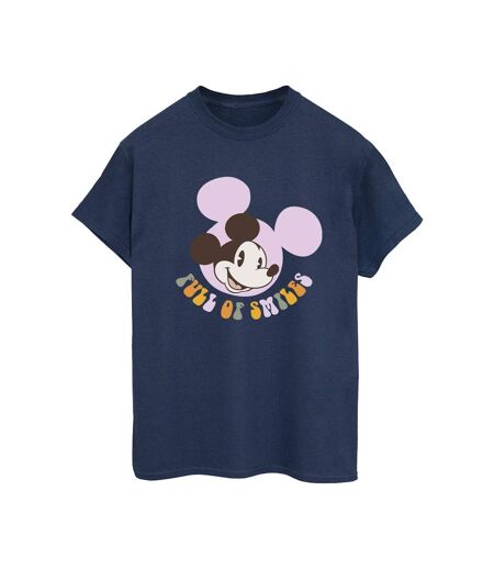 Disney Womens/Ladies Mickey Mouse Full Of Smiles Cotton Boyfriend T-Shirt (Bleu marine) - UTBI38965