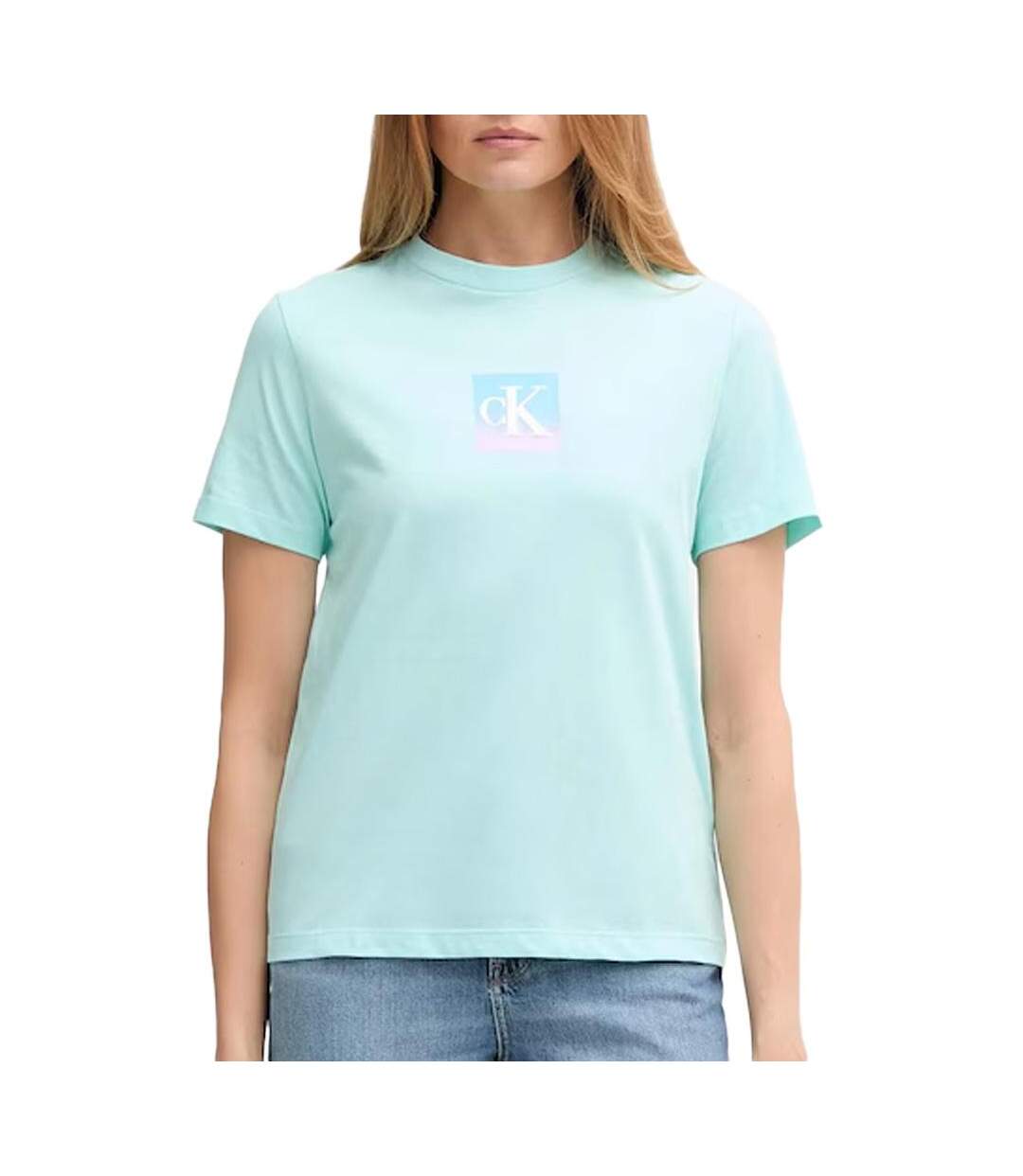 T-Shirt turquoise femme calvin klein jeans classic boxed-1