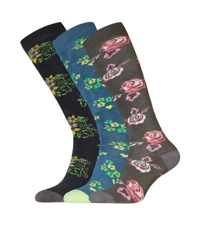 Womens/Ladies Floral Wellington Socks (Pack Of 3) () - UTUT1239