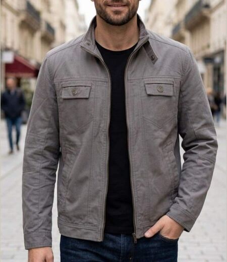 WINCHESTER GORDON1G — Blouson zippé gris : résistance du coton twill et praticité