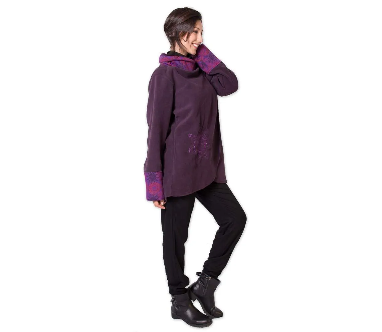 Veste polaire brodée HUDSON mandala violet Coton Du Monde-3