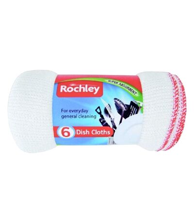Rochley Bleached Dish Cloths (Pack of 6) (White/Red) (One Size) - UTST5403