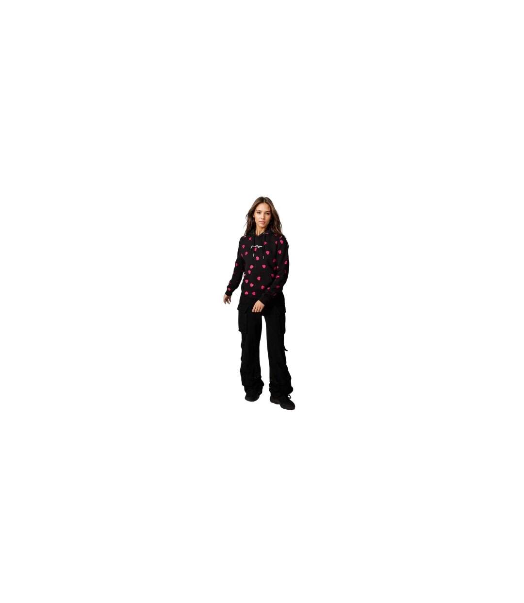 Sweat À Capuche Motif/style Cœur Femme Noir Hype-1