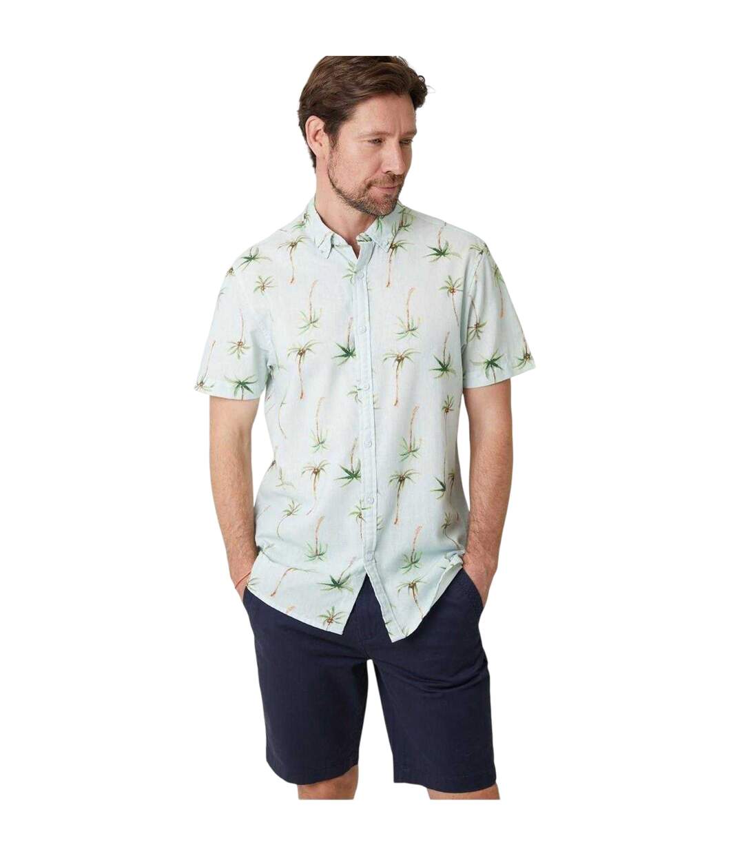 Mens Palm Print Regular Short-sleeved Shirt Sky Blue Saltwell-2