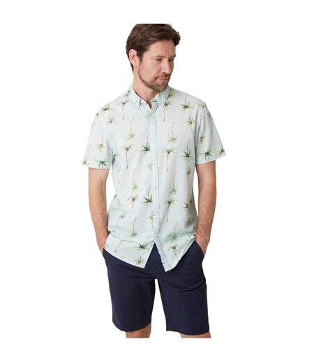 Mens Palm Print Regular Short-sleeved Shirt Sky Blue Saltwell