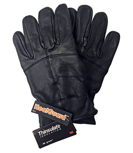 Heatguard Mens Thinsulate Touchscreen Leather Gloves (Black)