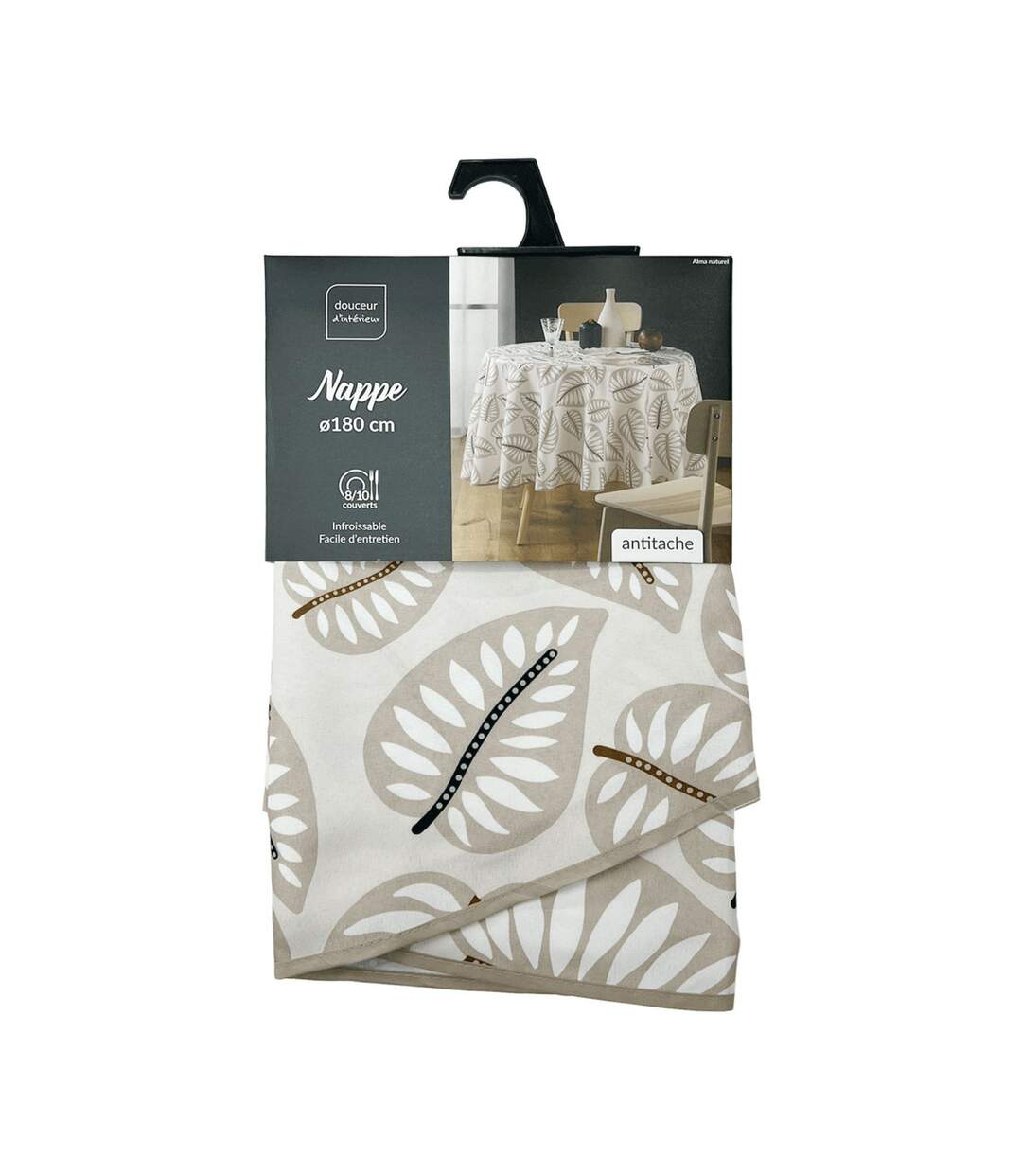 Nappe Antitache Ronde Imprimé Alma 180cm Naturel-4