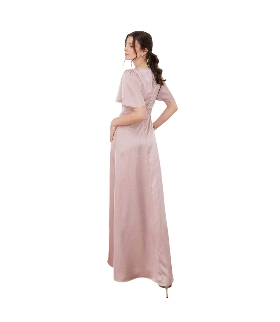 Womens/ladies Satin Angel Sleeve Bridesmaid Maxi Dress Soft Pink Maya Deluxe-2