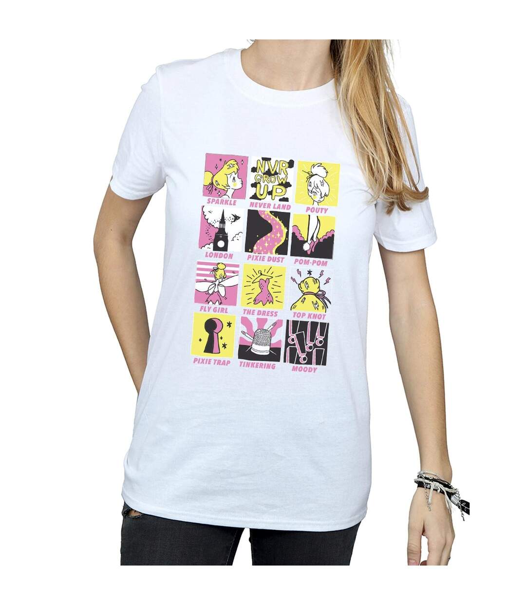 Disney Femme/Ladies - T-shirt boyfriend en coton avec carrés de la Fée Clochette (Blanc) - UTBI46466-3