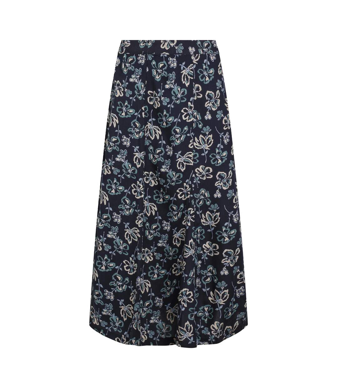 Womens/ladies tiya floral ecovero godet midi skirt black iris Weird Fish-1