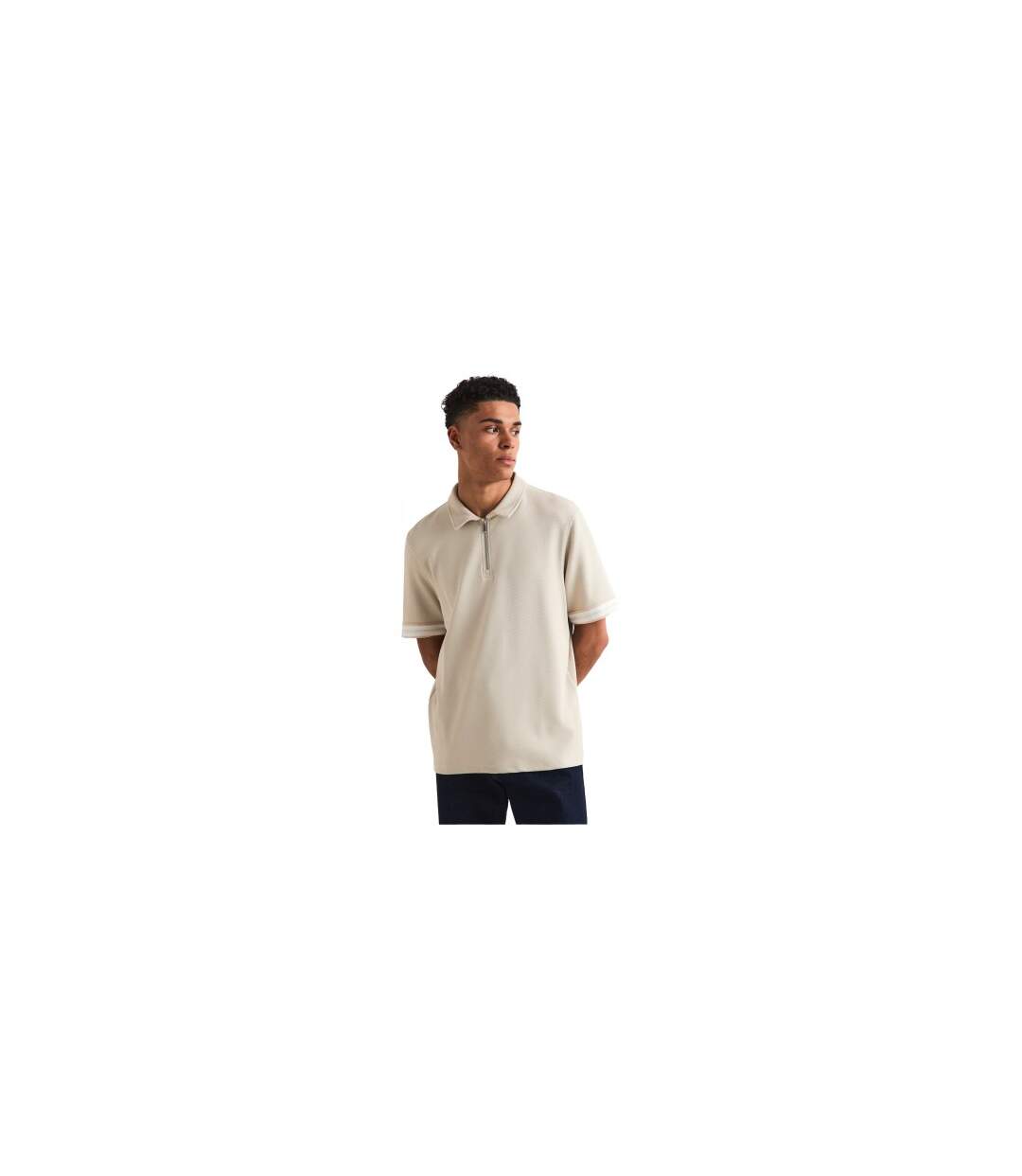 Mens Textured Polo Shirt Beige Capo-1