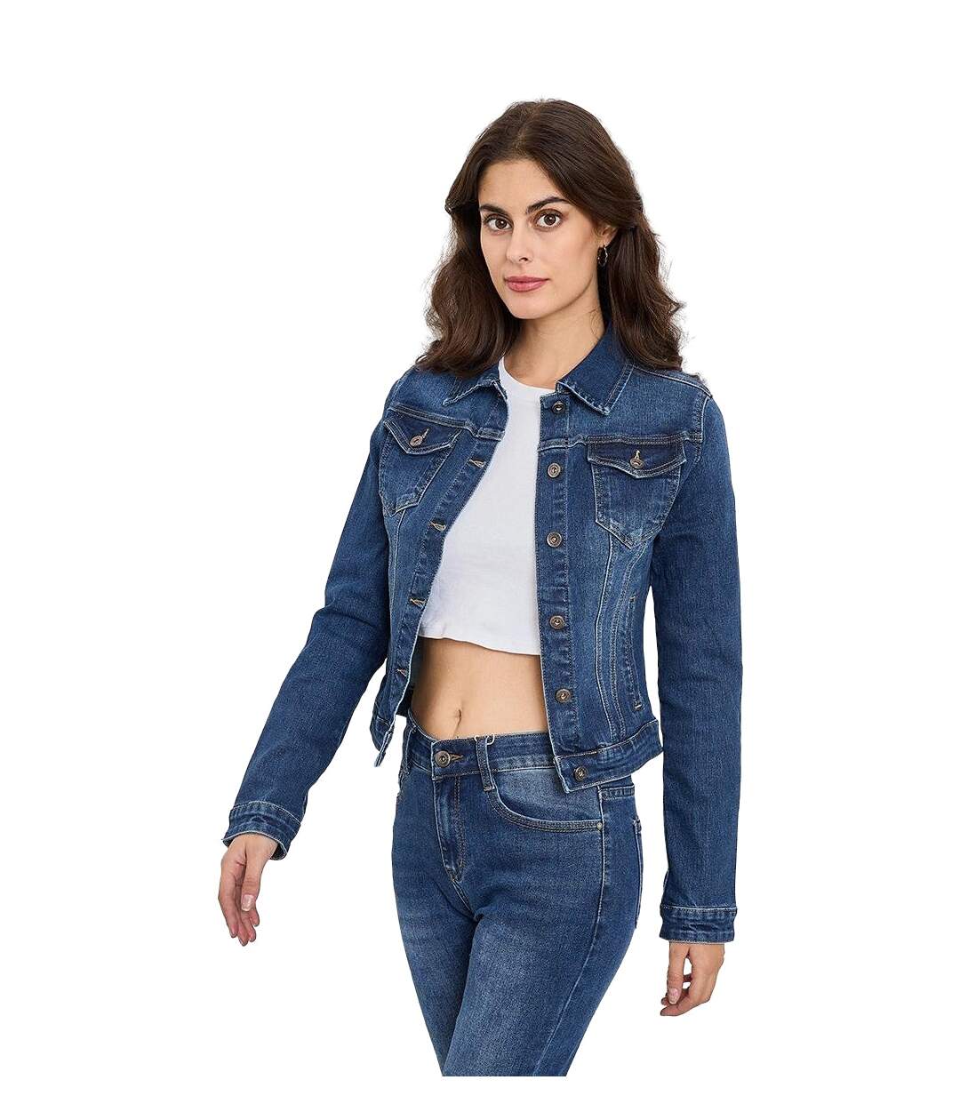 Blouson femme manches longues - Veste en jean court - Couleur stone used-3