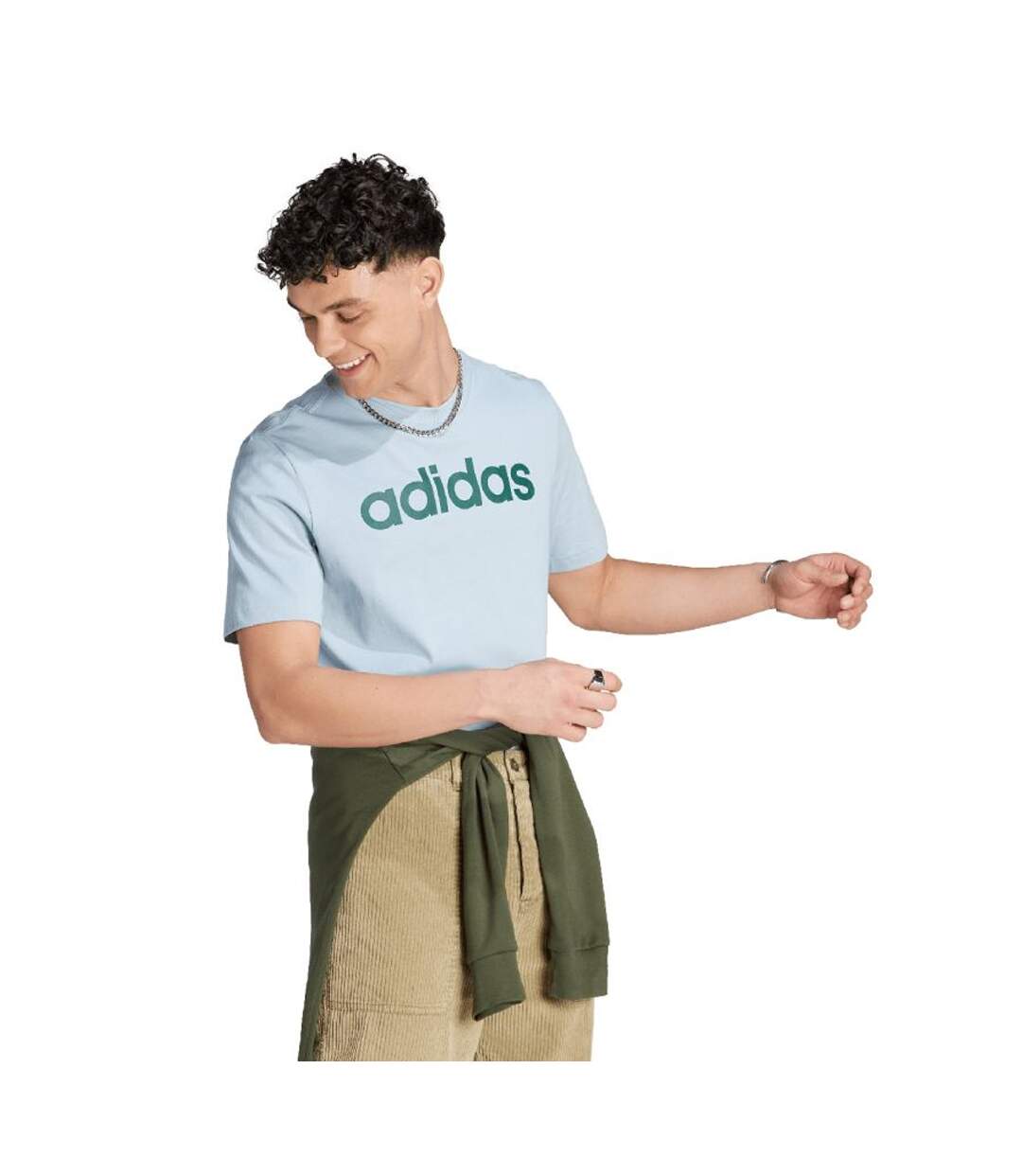 T-shirt Style Logo Brodé Essentials Linear Homme Bleu Clair Adidas-4