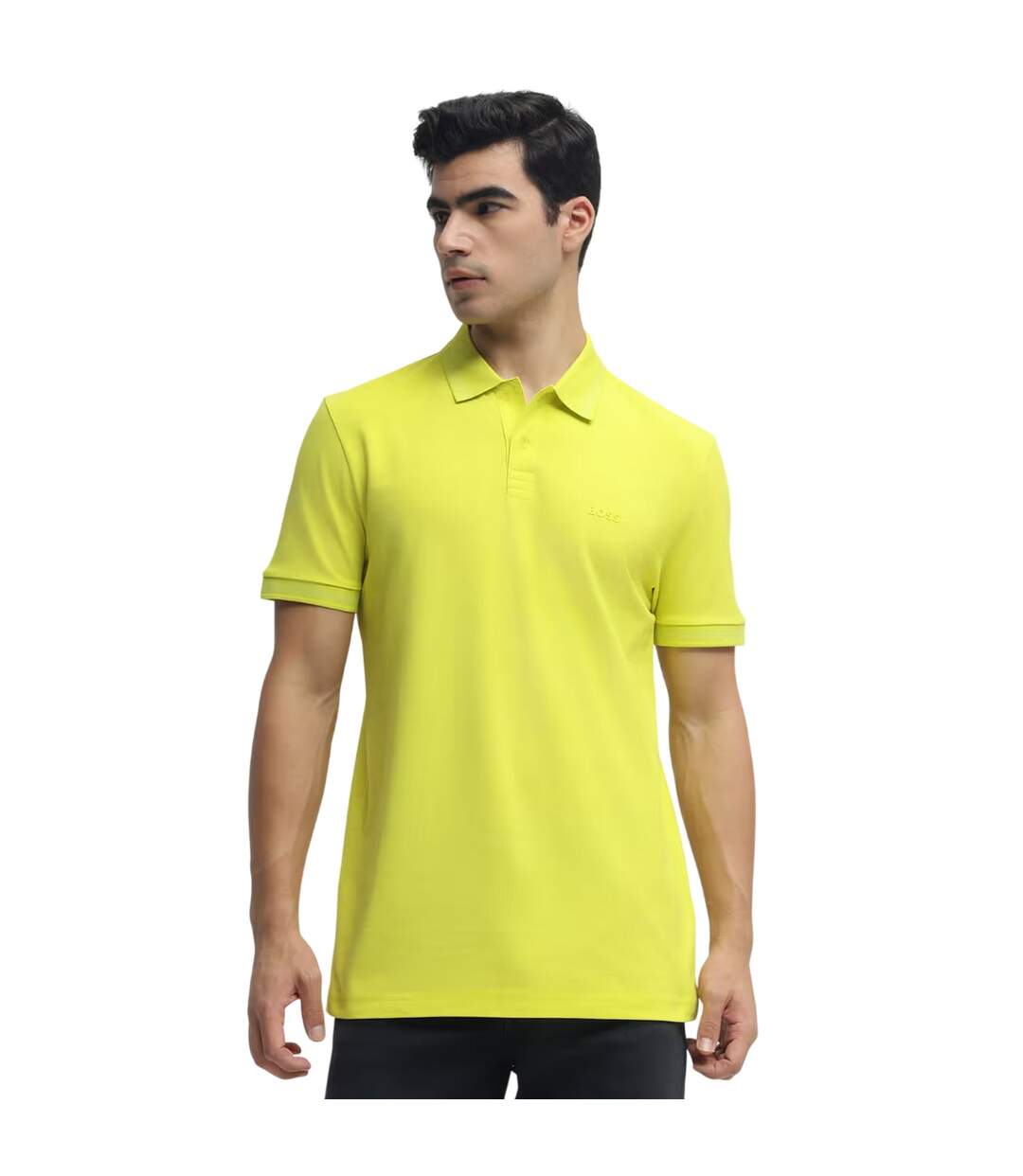Mens Pallas Cotton Regular Polo Shirt Bright Yellow Boss-1