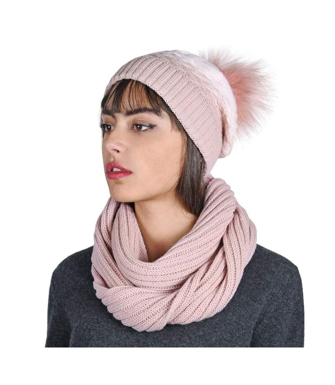 Snood et bonnet Optima - Couleur - Rose - Fabriqué en europe