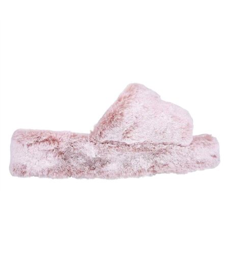 Womens/ladies Cozy Faux Fur Wedge Slippers Blush Skechers