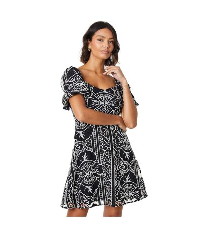 Womens/ladies cutwork puff sleeve mini dress black Dorothy Perkins