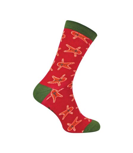 1 Pack Mens Dark Red Gingerbread Men Bamboo Socks