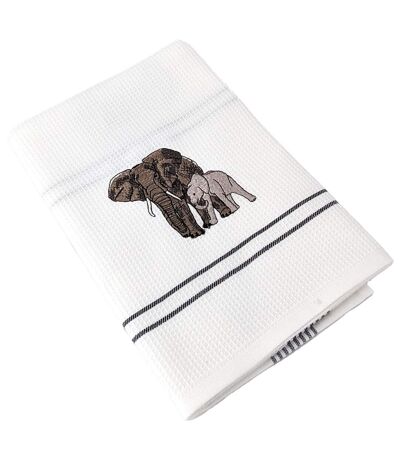 Torchon nid d'abeille WAFFLE brodé Éléphant
