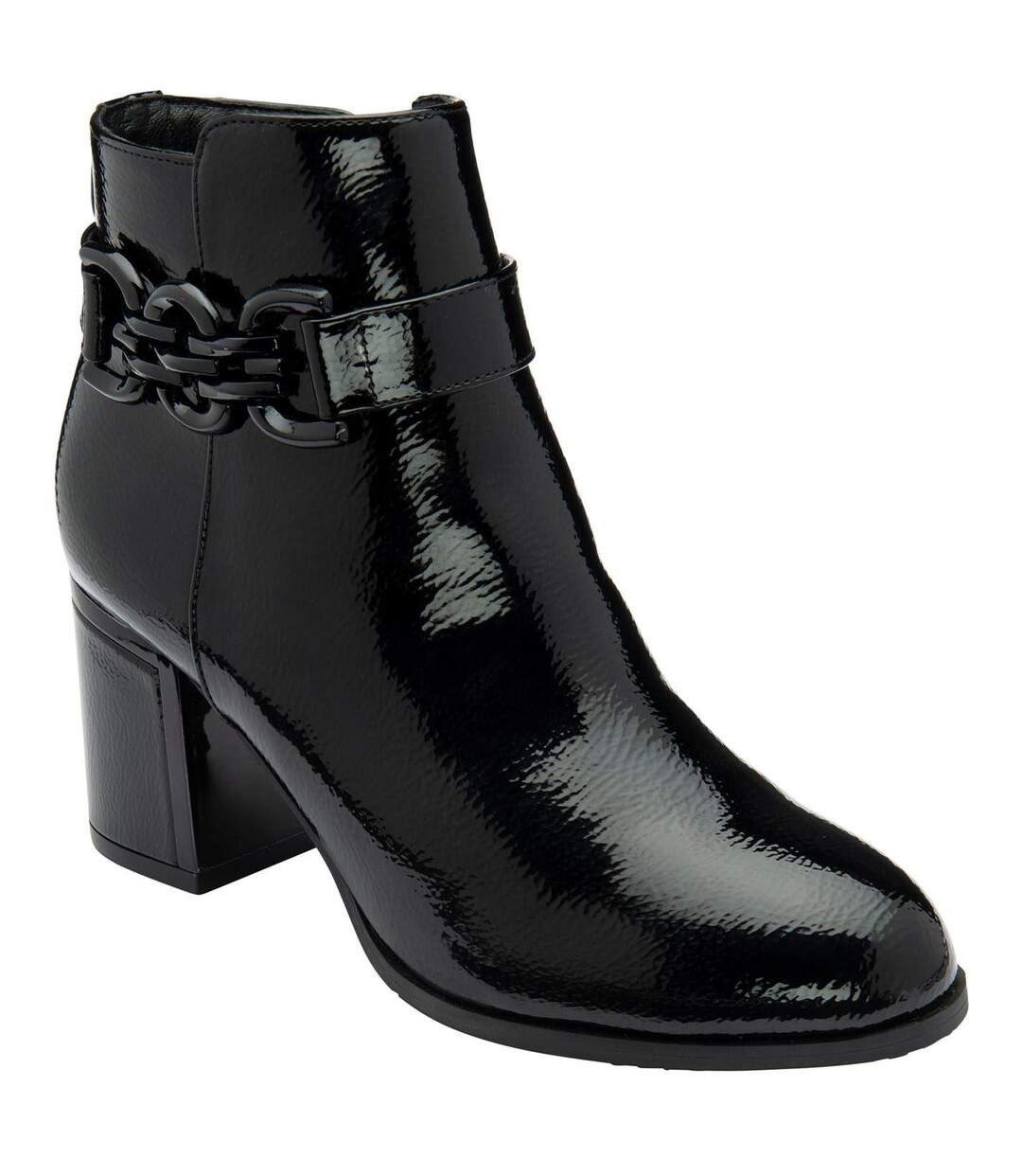 Womens/ladies Amarin Leather Ankle Boots Black Patent Lotus Shoes-1