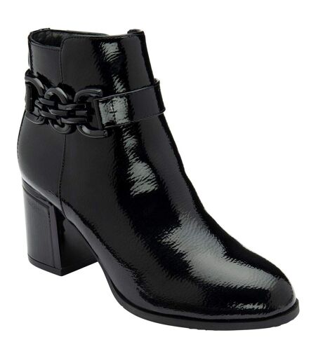 Womens/ladies Amarin Leather Ankle Boots Black Patent Lotus Shoes