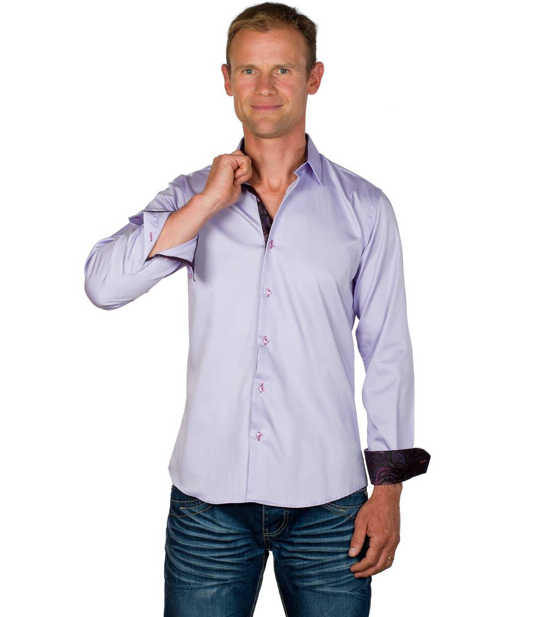 Chemise cintrée homme ajustée col italien lilas Tom-1