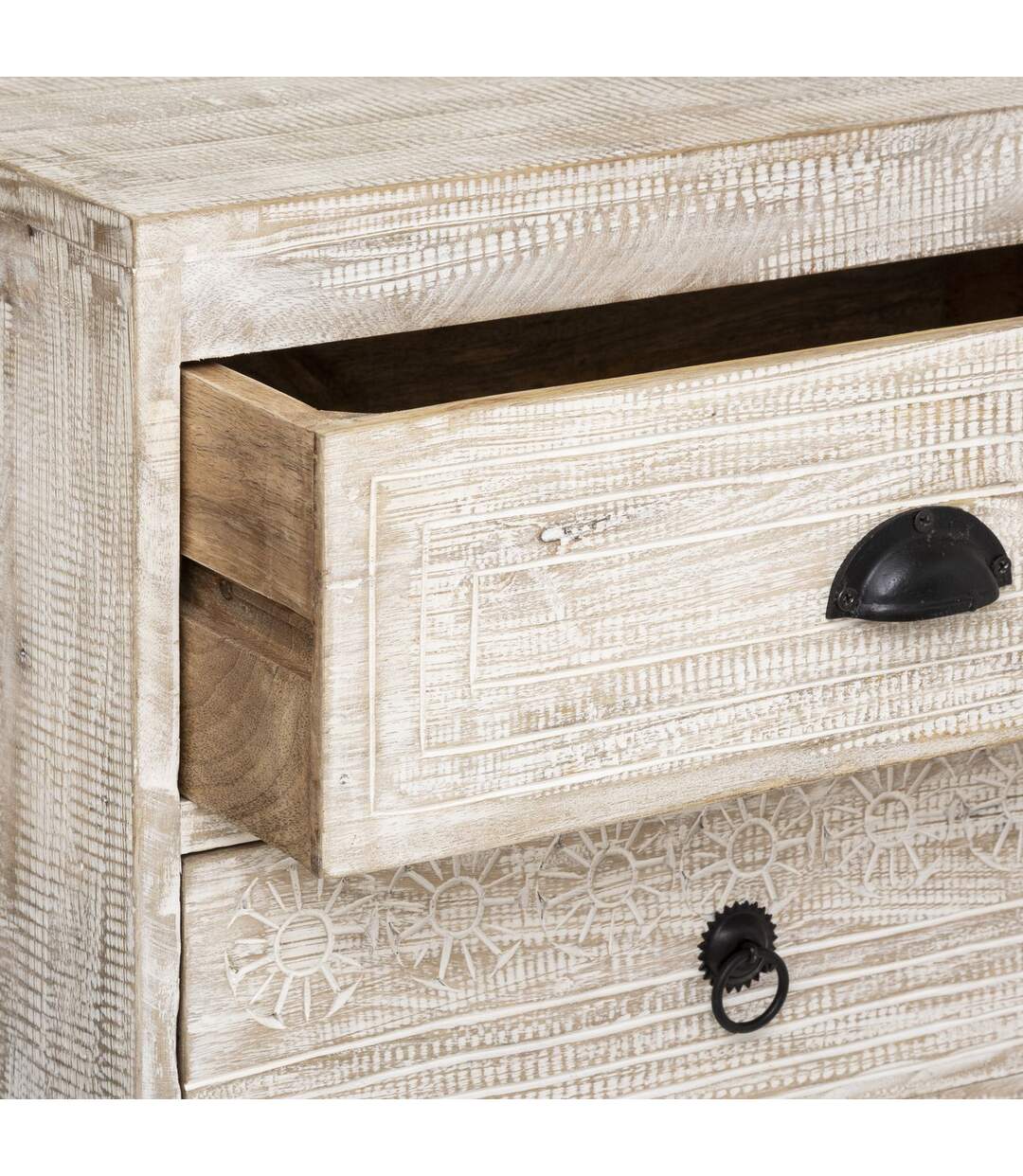 Table de chevet 3 tiroirs Ajay - Beige et noir-3