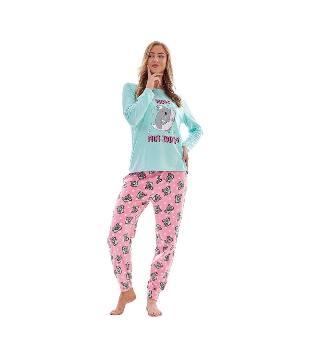 Ensemble De Pyjama Long Motif/style Koala Not Today Femme Bleu Rose Keanu-2