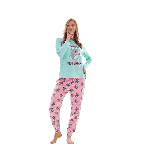 Ensemble De Pyjama Long Motif/style Koala Not Today Femme Bleu Rose Keanu