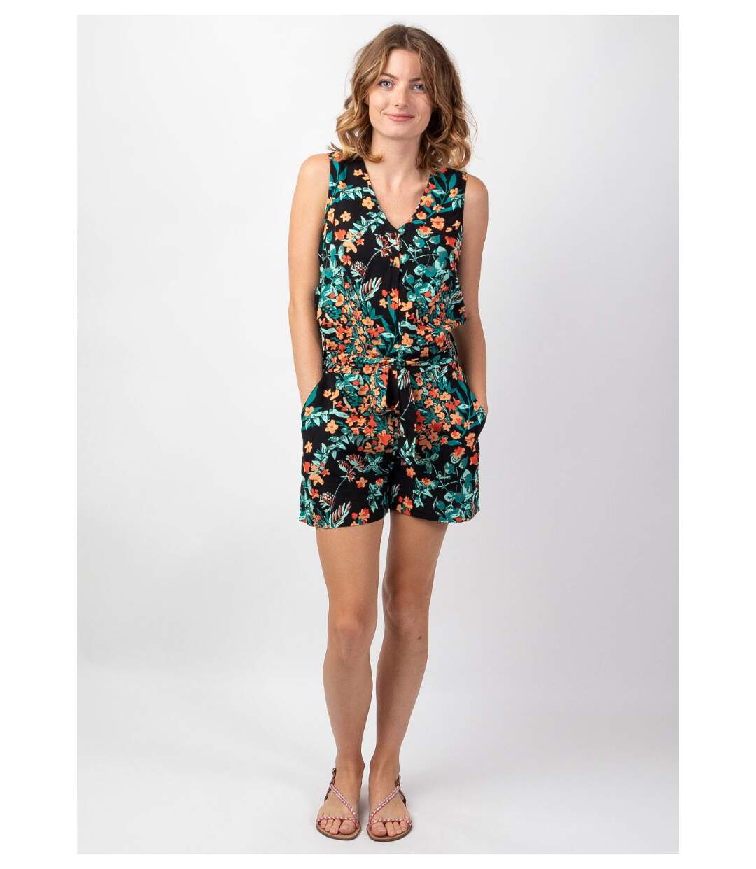Combishort femme fluide JENNY motif petites fleurs colorées Coton Du Monde-2