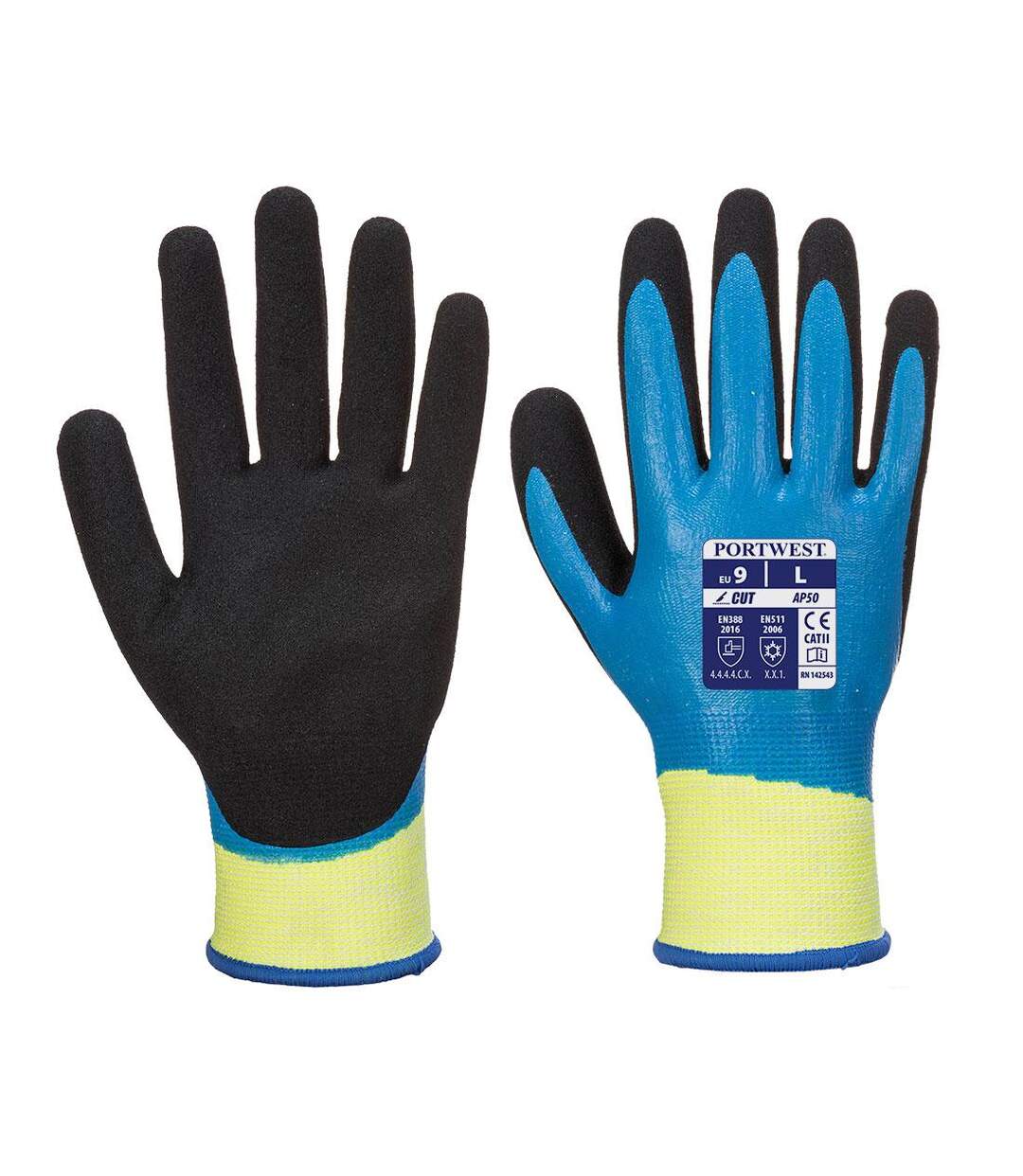 Unisex adult ap50 aqua pro cut resistant gloves 9 blue/black Portwest-1