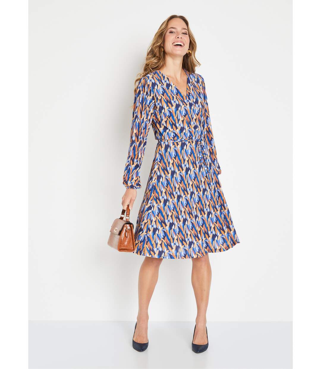 Robe courte cache-coeur imprimé feuillage-1