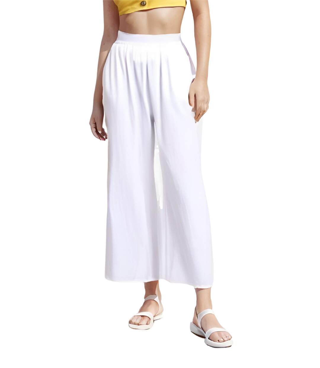 Pantalon femme coupe large de couleur blanc 100% coton