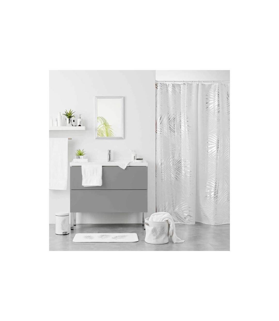 Tapis Contour WC Imprimé Orbella 45x45cm Blanc & Argent-2