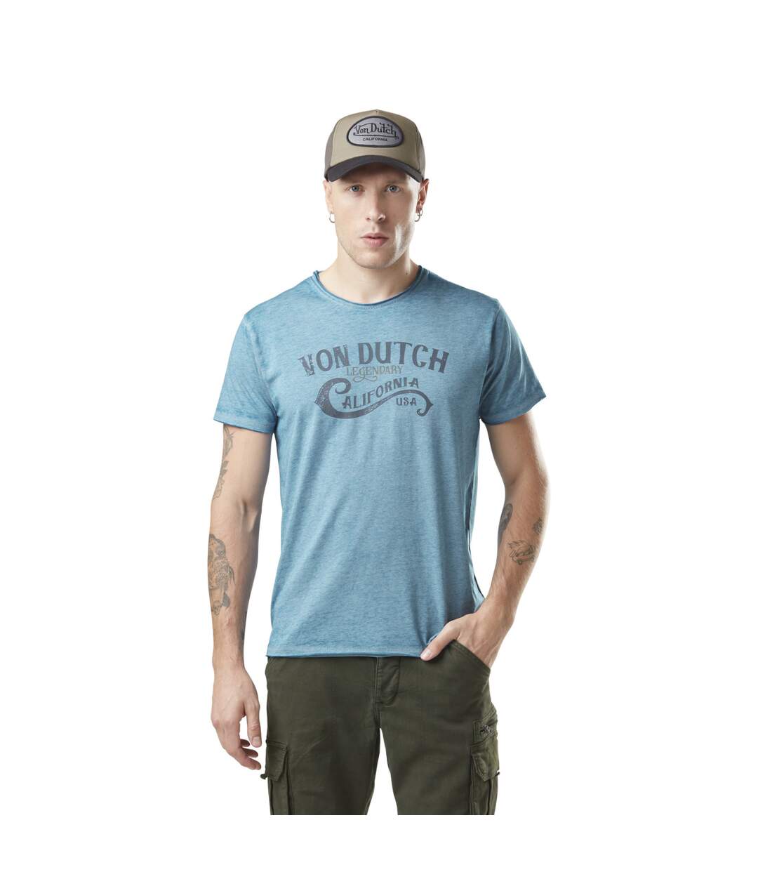 T-shirt homme chiné col rond avec print devant Calif Vondutch-1