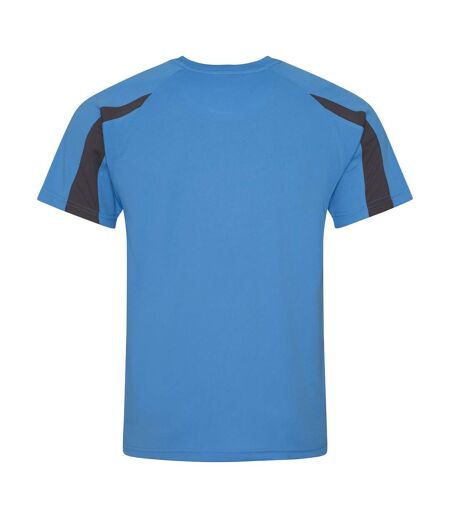 Just Cool Mens Contrast Cool Sports Plain T-Shirt (Sapphire Blue/ Charcoal) - UTRW685