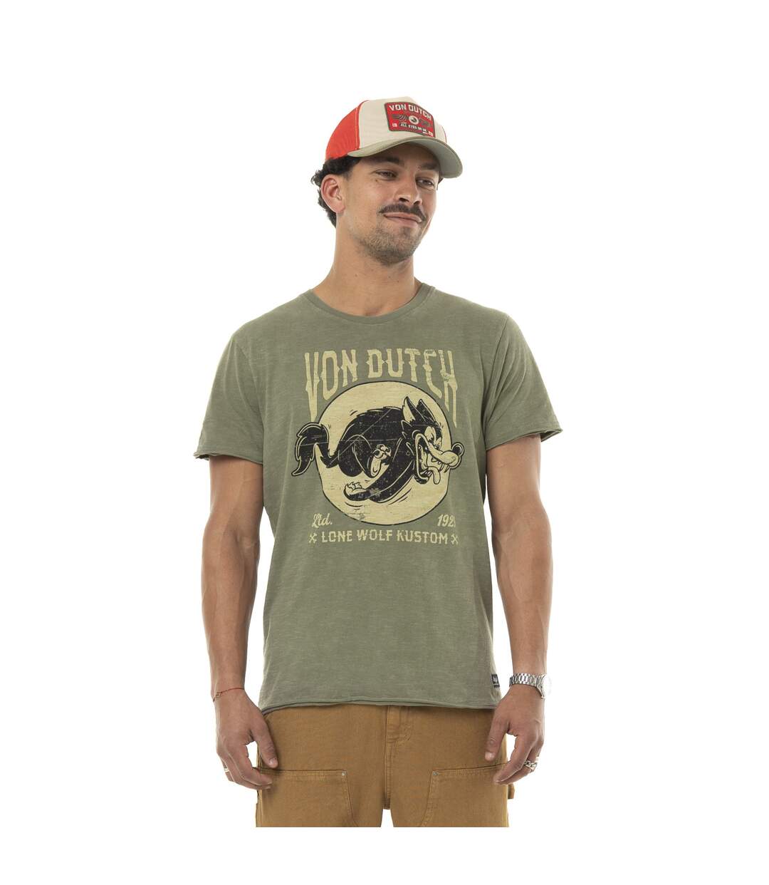 T-shirt homme col rond regular en coton effet usé print devant Lone Vondutch-1