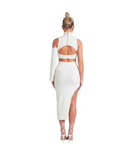 Jupe Mi-longue Femme Crème Missy Empire
