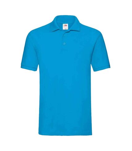 Mens premium cotton pique polo shirt azure Fruit of the Loom