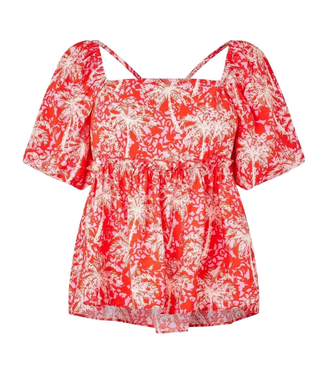 Blouse Manches Bouffantes Femme Orange Blanc Biba-1