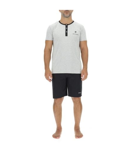 Ensemble Pyjama court homme en coton uni col boutonné & Logo poitrine Pierre Cardin