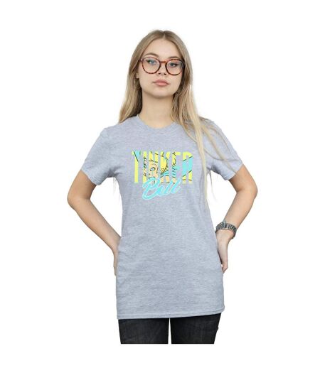 Disney T-shirt boyfriend en coton pour dames et messieurs avec mots de la fée Clochette (Gris sportif) - UTBI46478