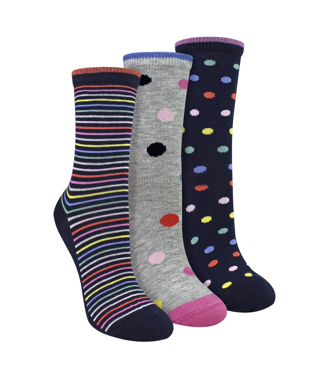 Sock Snob - 3 Paires de Chaussettes Femme à Pois et Rayures en Coton Douces-1