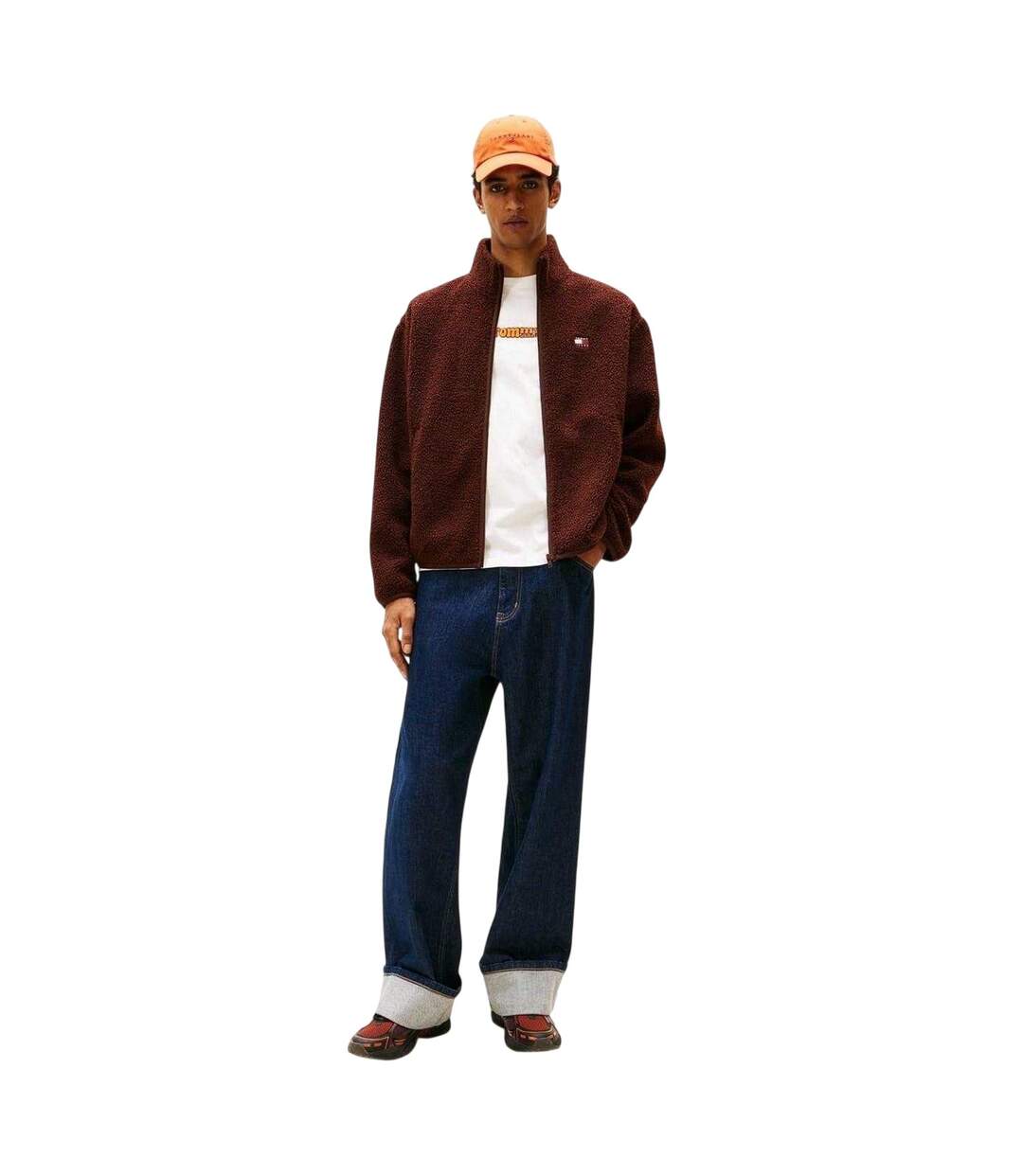 Mens Teddy Fleece Regular Fleece Jacket Brown Tommy Jeans-1