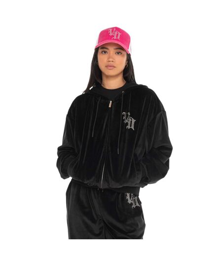 Sweat zippé à capuche femme en velours avec poches et strass Diams Vondutch