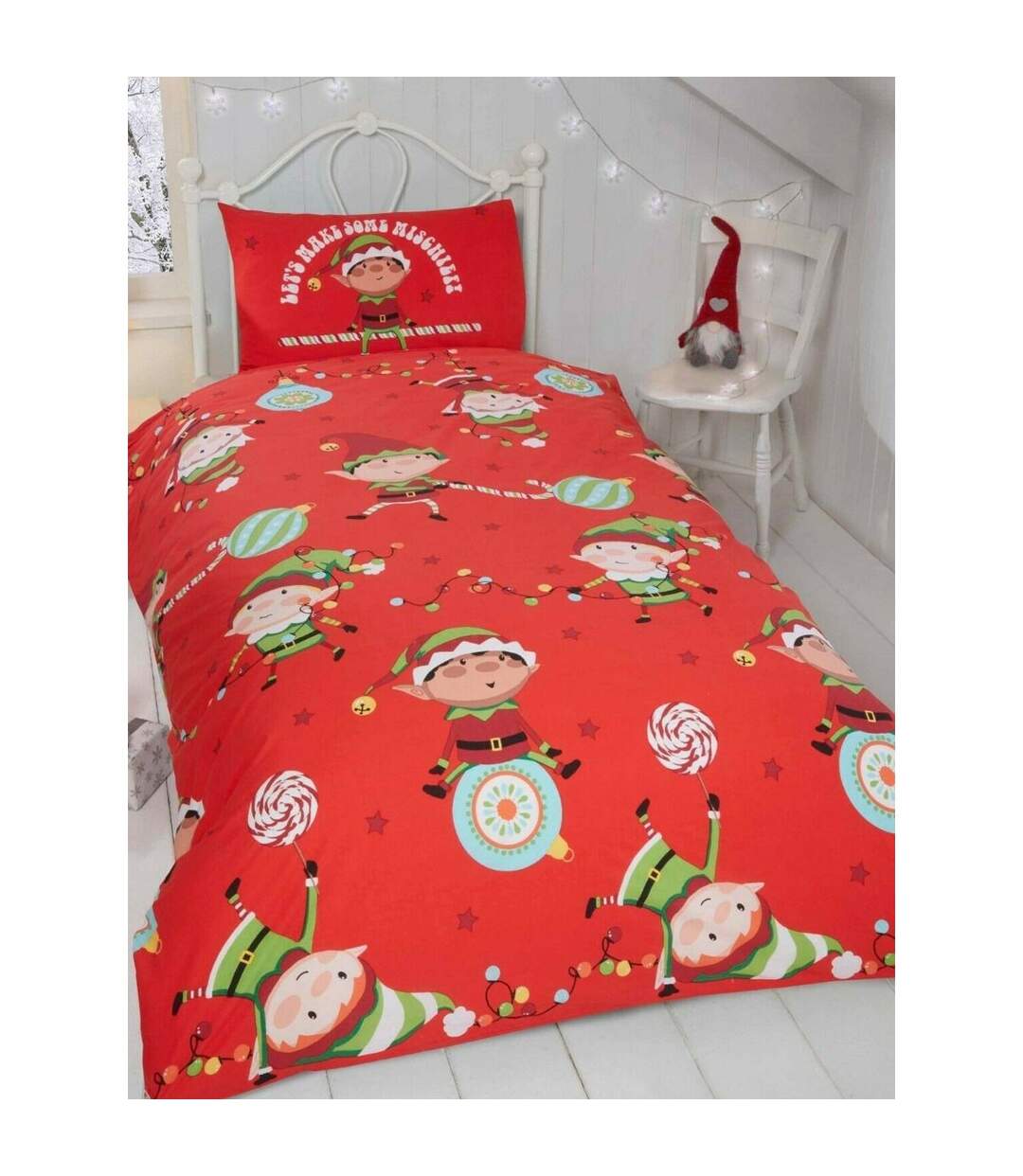 Naughty elves christmas duvet cover set red/white Rapport-1