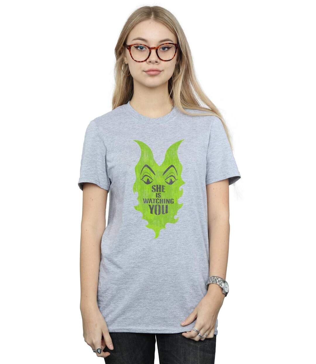 Disney Womens/Ladies The Descendants Maleficent She Is Watching Coton Boyfriend T-Shirt (Gris sportif) - UTBI20051-2