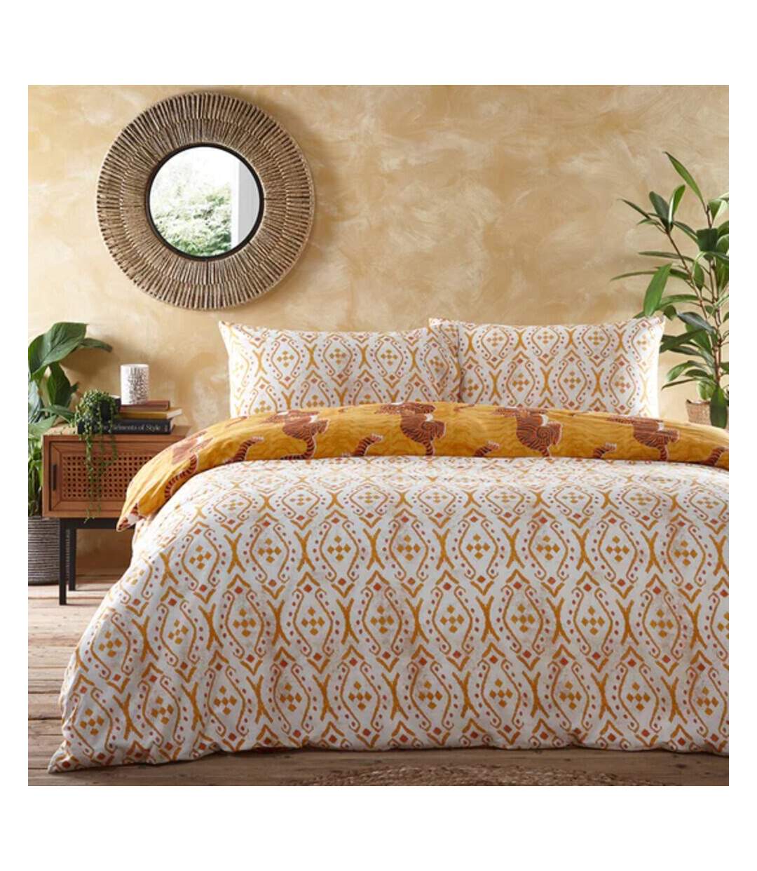 Tibetan tiger duvet cover set mustard yellow Furn-2