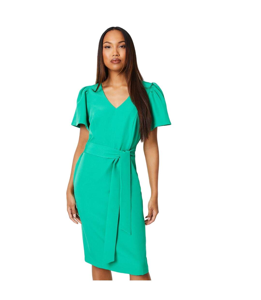 Womens/ladies belt flute midi dress green Principles-1