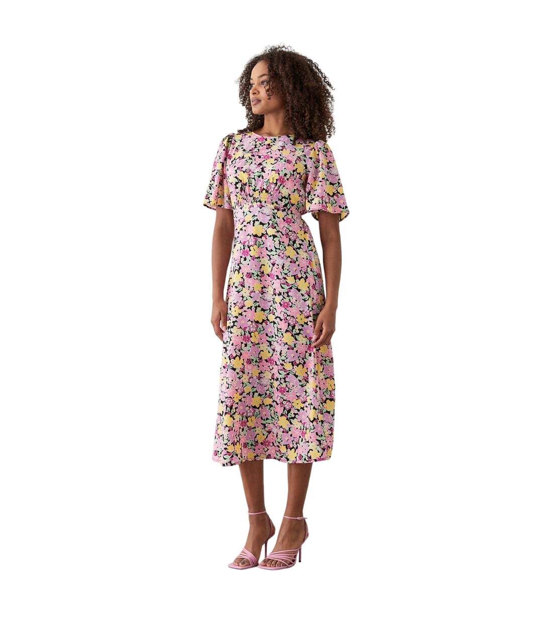 Womens/ladies floral flutter midi dress pink Dorothy Perkins-1